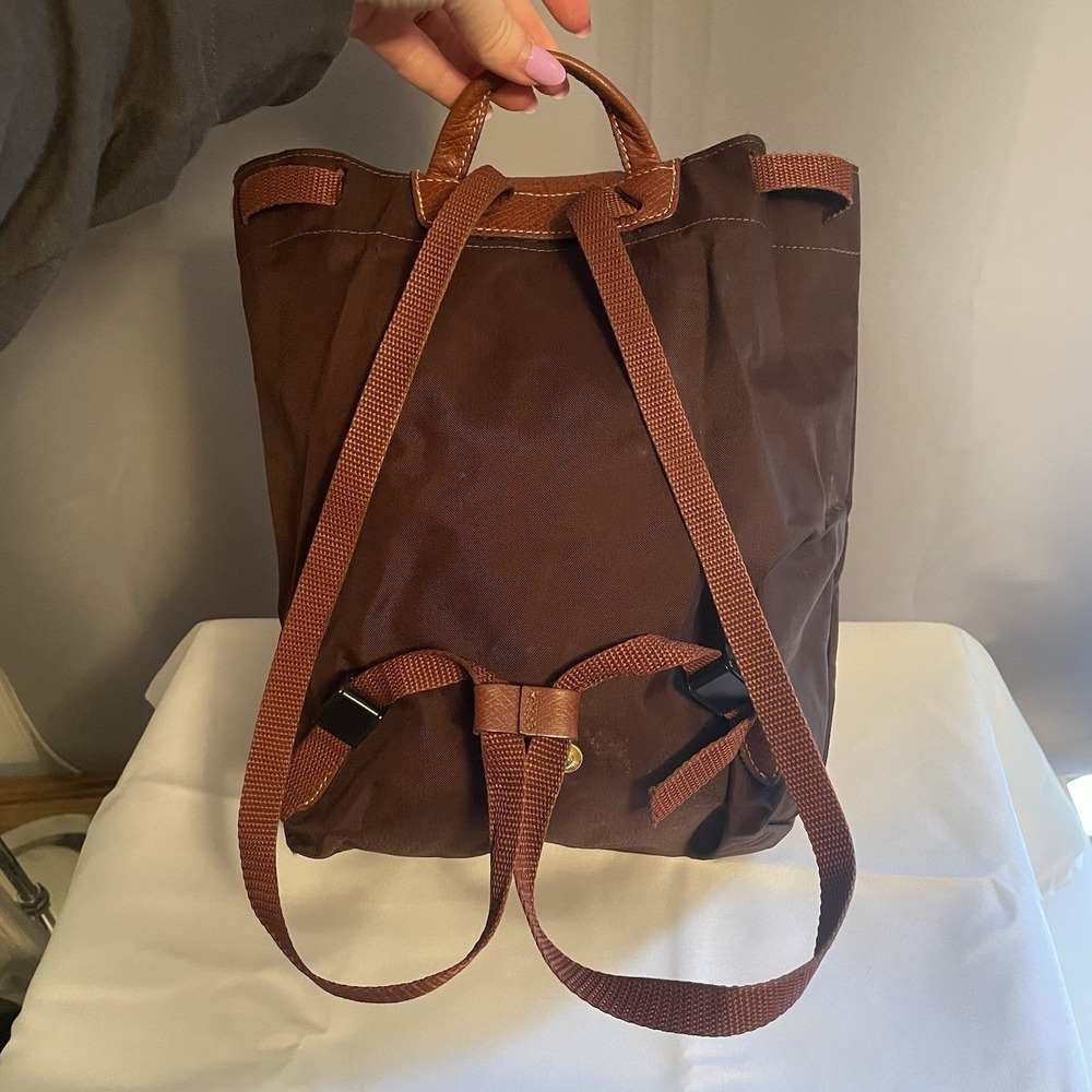 Longchamp Brown Nylon & Leather Backpack Tote - Picture 2 of 16